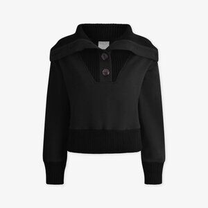 Varley Milan Thick Funnel Cowl Neck Button Sweater XS Black